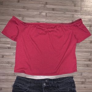 Off the shoulder short sleeve maroon top!